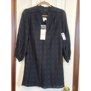 Joie Caviar Eyelet‎ Dress Tunic Mini Black Long Sleeve XXS